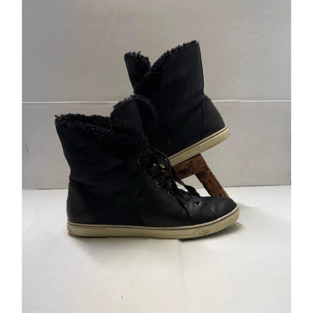 Ugg  Shearling Lined Leather High-Top black Sneakers, women’s size 10 1009214,